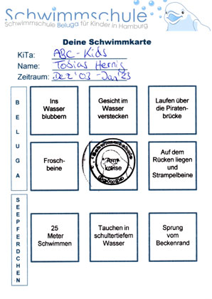 Schwimmkarte für Kinder